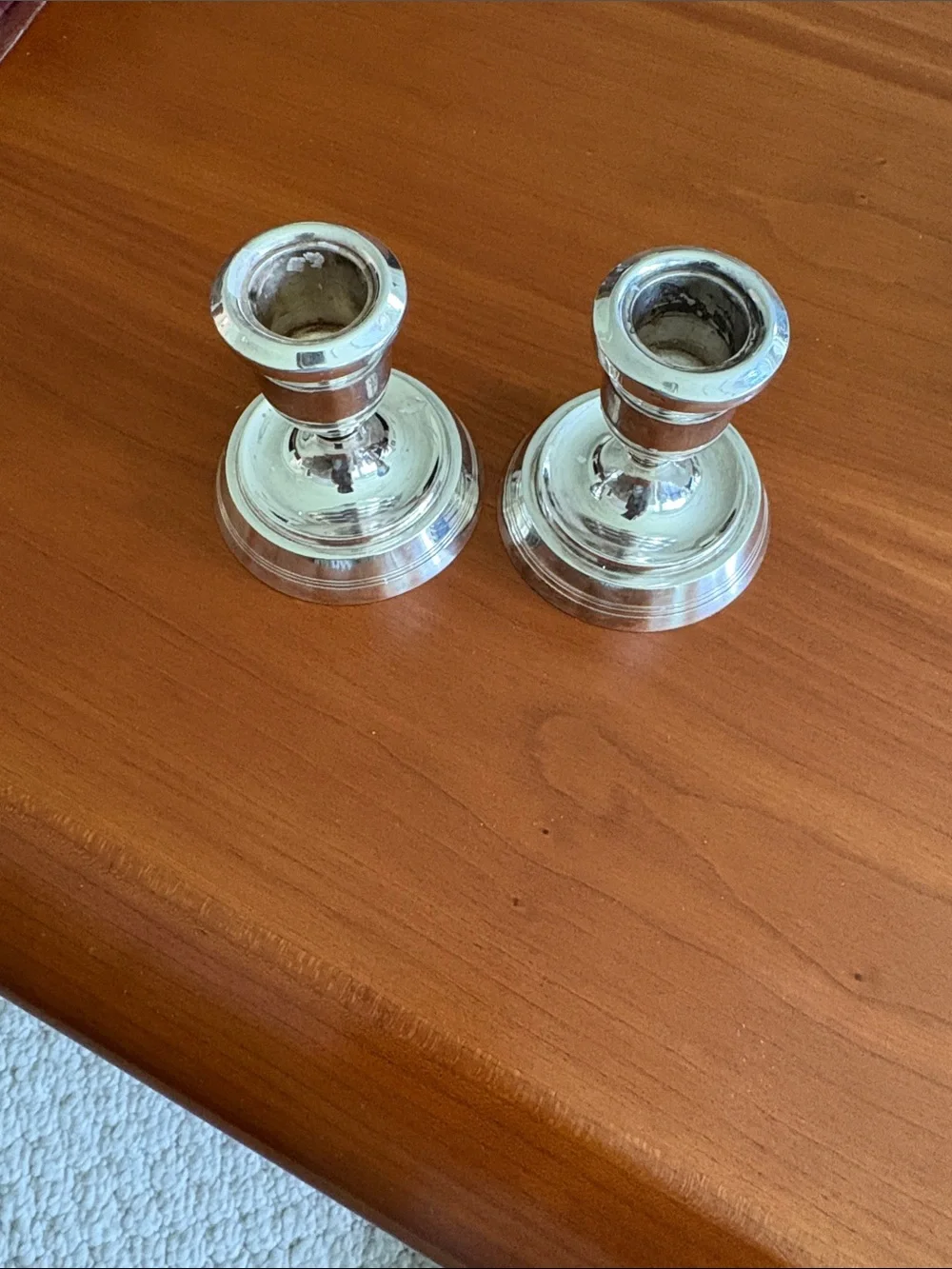 Vintage Pair of Silver plated  Candle sticks Classic White Finish.